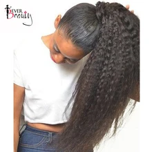 Kinky Straight Human Hair Ponytails Natual Black Color 100g Piece Brazilian Extensions Clip In Remy Ever