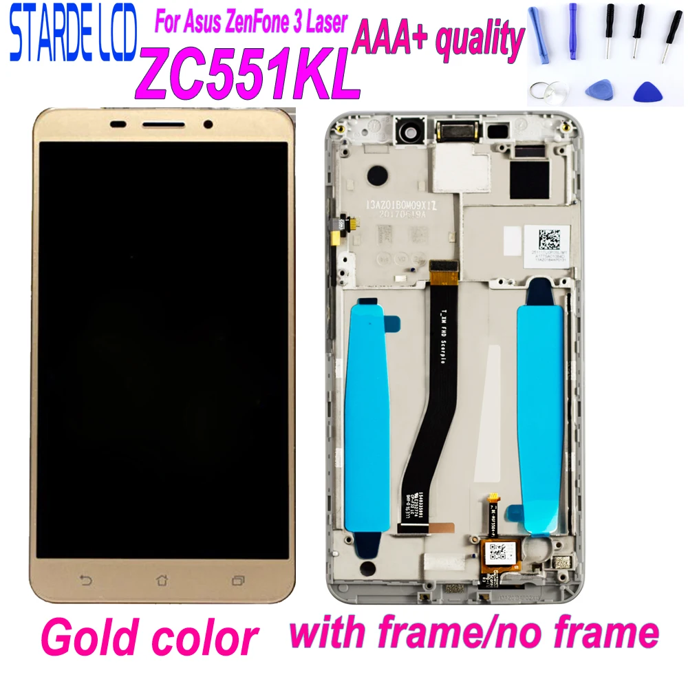Starde for Asus ZenFone 3 Laser ZC551KL Z01BDC LCD Display Touch Screen Digitizer Assembly with Frame Gold Lcd Replacement Tool