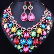 Water Drop Crystal Rhinestones Wedding Jewelry Sets African Jewelry Sets Statement Necklace Earrings