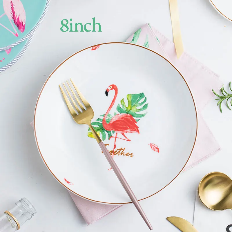Фарфоровая обеденная тарелка MEILING с розовым фламинго, ручная роспись, тарелки для кухни, декоративный поднос для сливочного масла, керамическое блюдо, столовая посуда - Цвет: Зеленый