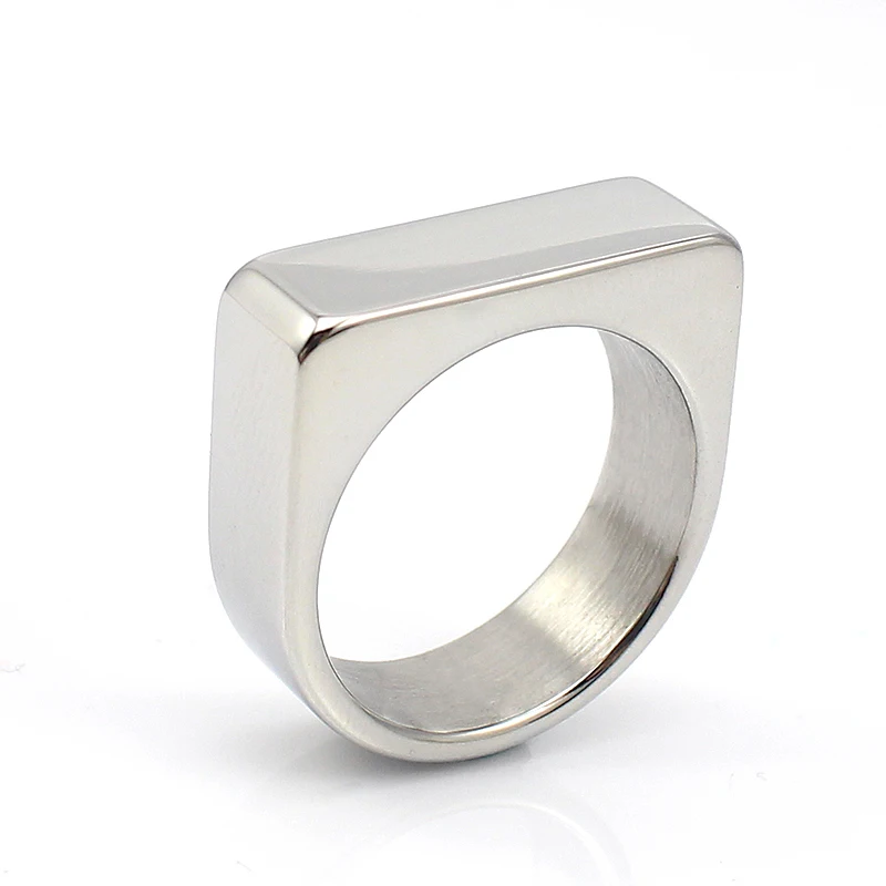 Stainless Steel Band ring settings titanium rectangle blank signet ring Personalized OEM design engraved custom logo signet ring