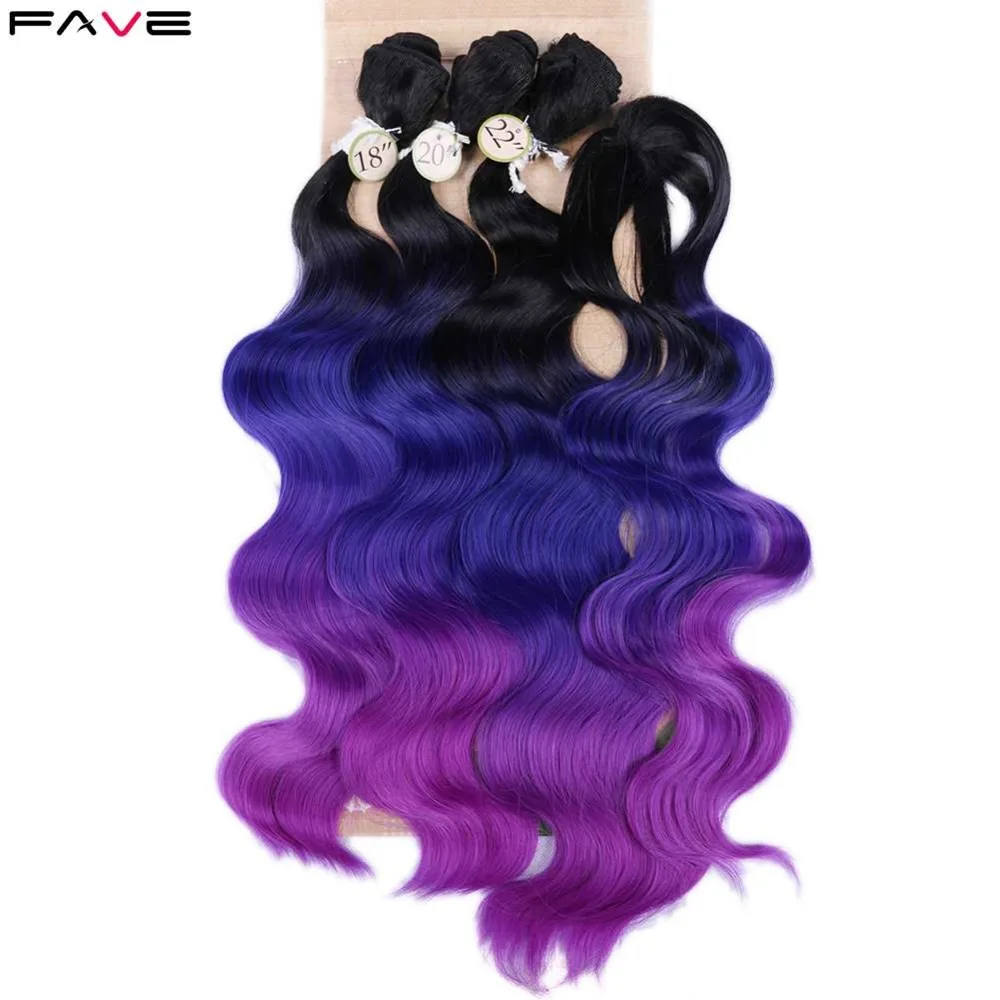 

FAVE Brazilian Hair Body Wave 3 Bundles With Closure Synthetic Hair 4Pcs Lot Black Green/Blonde/Grey For Black White Women