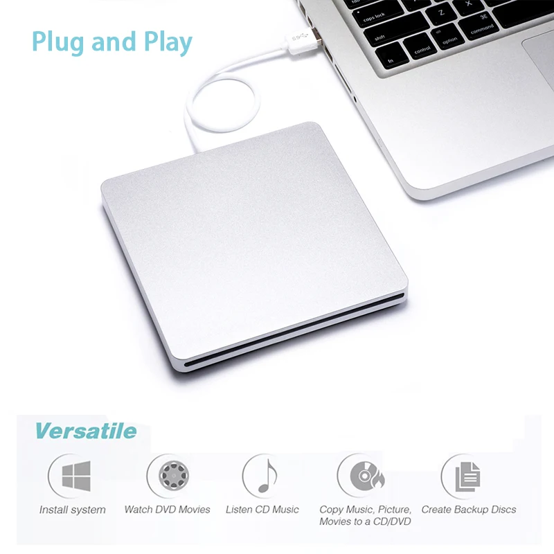  USB DVD Drives Optical Drive External DVD RW Burner Writer Recorder Slot Load CD ROM Player for App