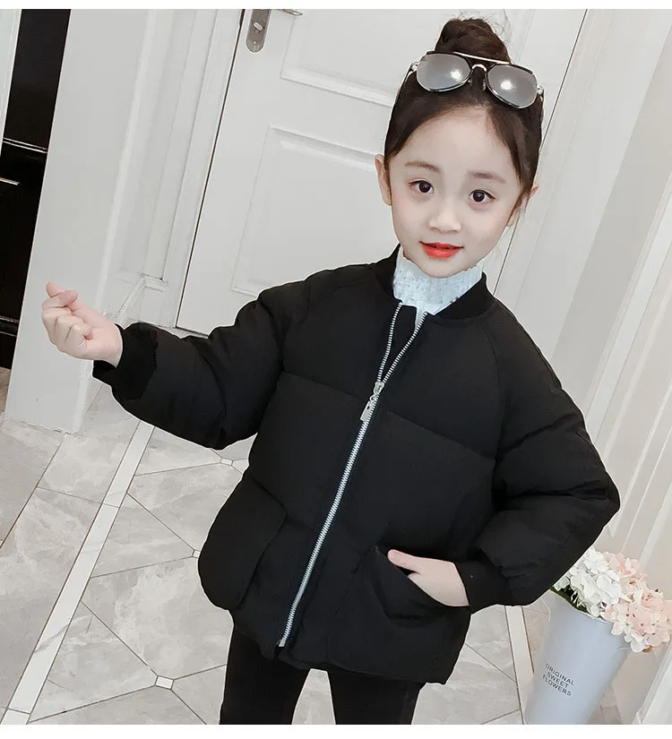 Children's Parkas Solid V-neck Zipper Cotton Jacket For Big Girls Winter Coat Kids Warm Thick Tops Baby Girl Padded Outerwears (10)