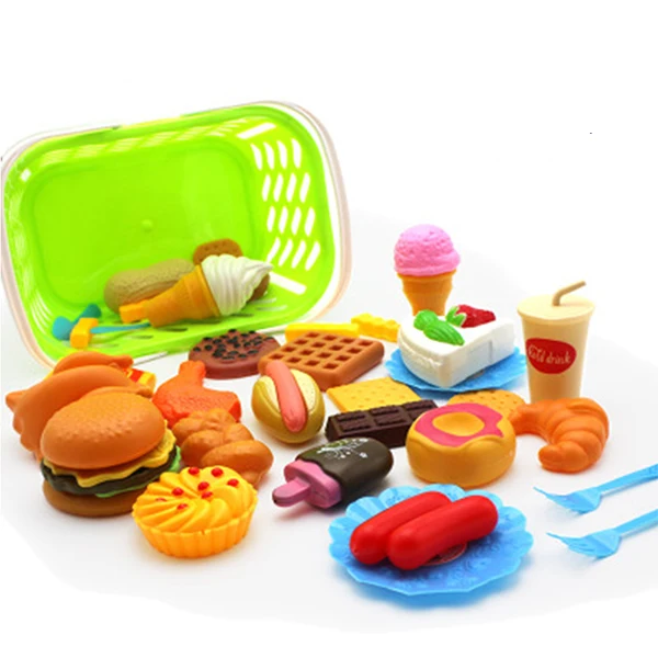 35 шт. Детские Кухонные Игрушки для резки фруктов, овощей, пластиковый напиток, комплект для еды, Kat, ролевые игры, Игрушки для раннего образования для детей - Цвет: With Basket