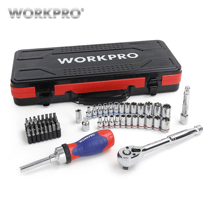 WORKPRO 62PC Metal Box Tool Set Car Repair Tool Kits Home Tools 1/4