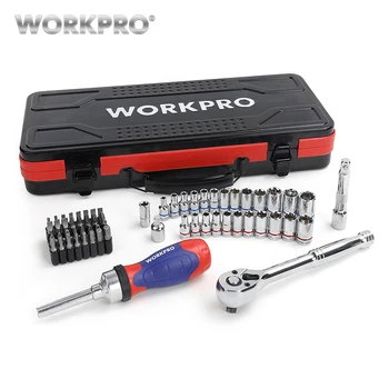 

WORKPRO 62PC Metal Box Tool Set Car Repair Tool Kits Home Tools 1/4" 3/8" Dr. Sokcet Set Ratchet Torque Wrench