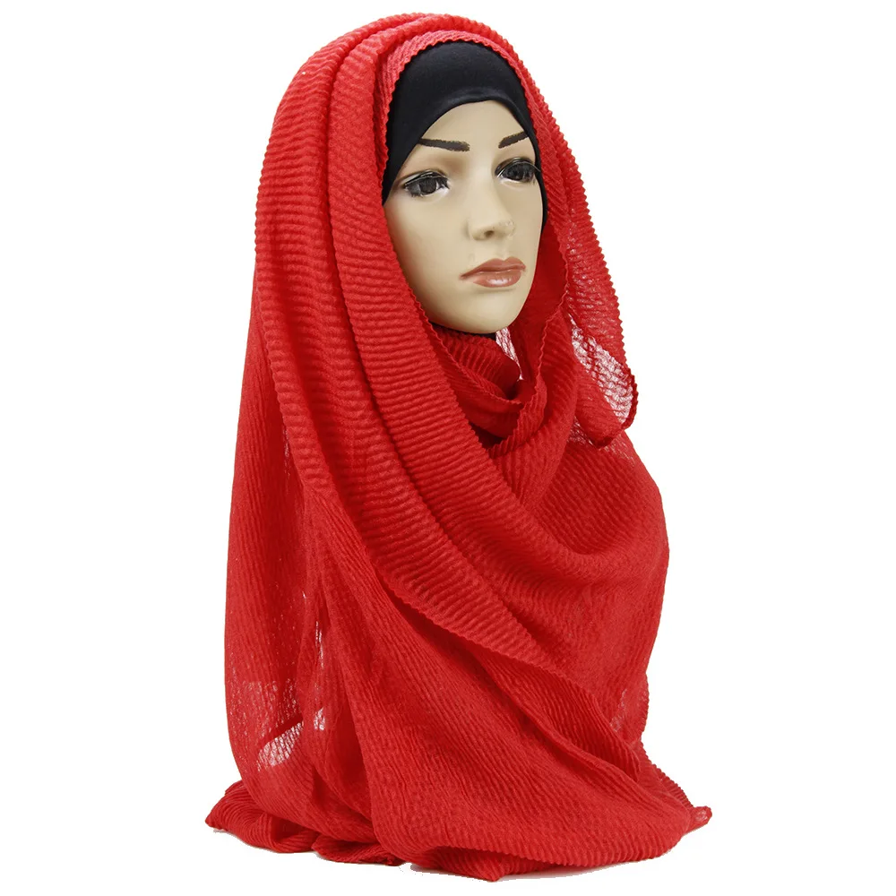 Популярные женские хлопковые Hijab шарф Мусульманский рябь плиссированные шарфы для девушек глушитель Шали Обертывания большой пашмины