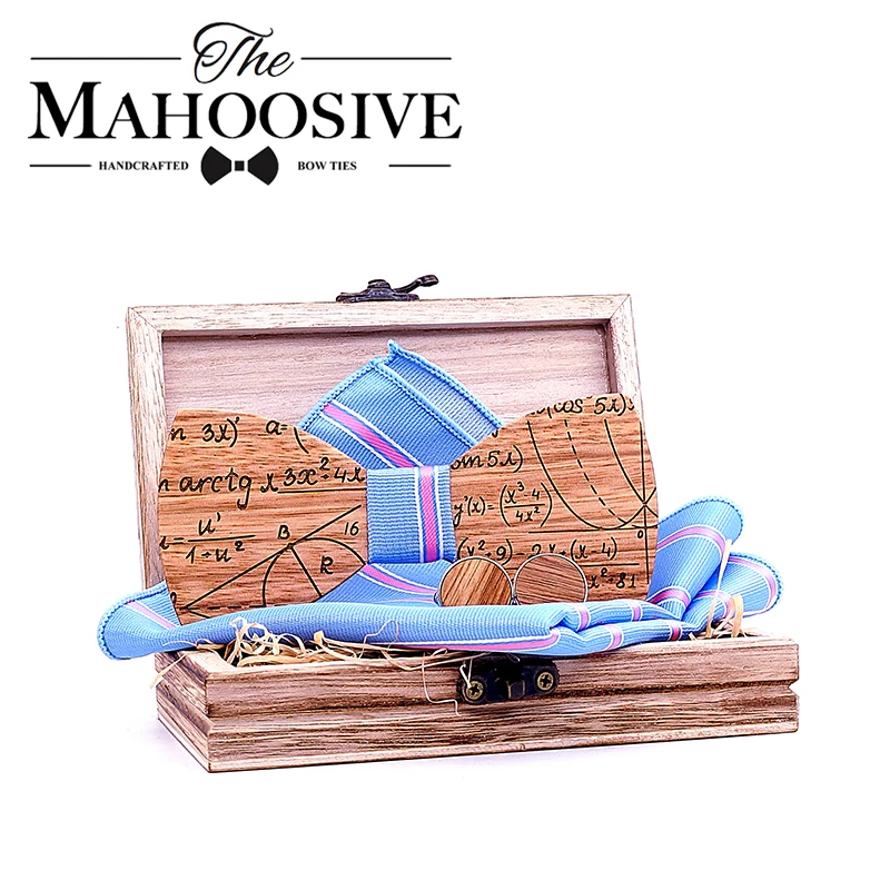  Men Wood Party Wedding Meth pattern Novelty Self Bow Tie Pocket Square Set Bow Tie handkerchief cuf