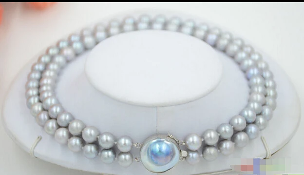 

HOT## Wholesale >>> P4737 A++ 2row 11mm ROUND GRAY Freshwater cultured PEARL NECKLACE