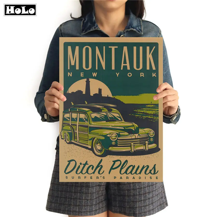 Классический MONTAUK автомобильный крафт-бумага винтажный плакат на стену