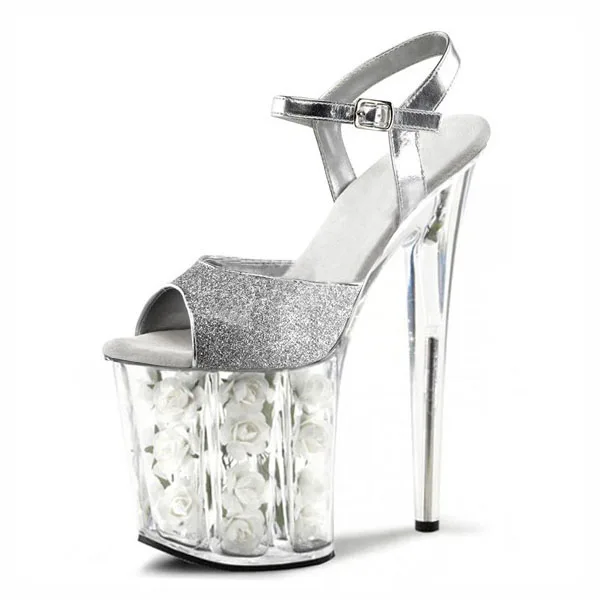 Gold stage 20 cm crystal shoes, transparent super thick waterproof platform decorative platform sandals