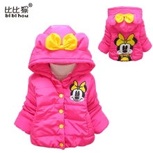 Bébé filles Vestes et Manteaux d’hiver chaud Minnie style vestes manteaux de bande dessinée de corail à capuche survêtement bébé vêtements 3 couleurs