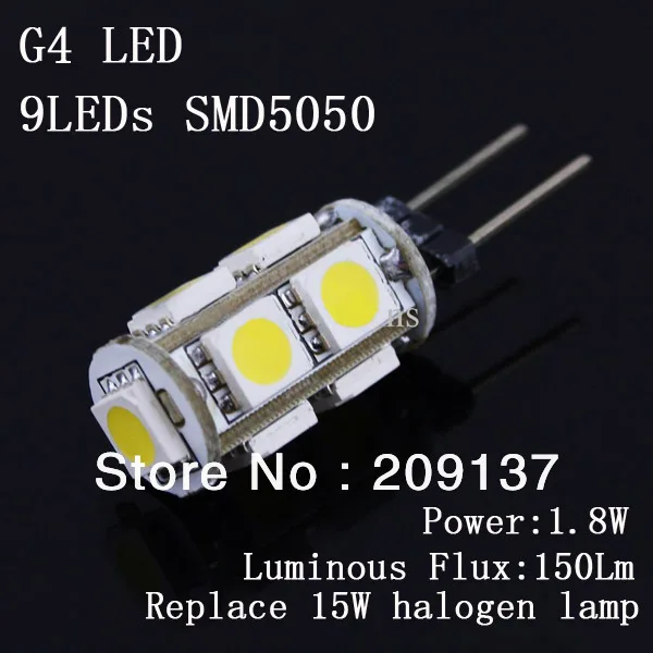 Светодиодные лампы G4 8 Вт 9 SMD5050 20 галогенные угол обзора 360 градусов 12 в пост. Тока