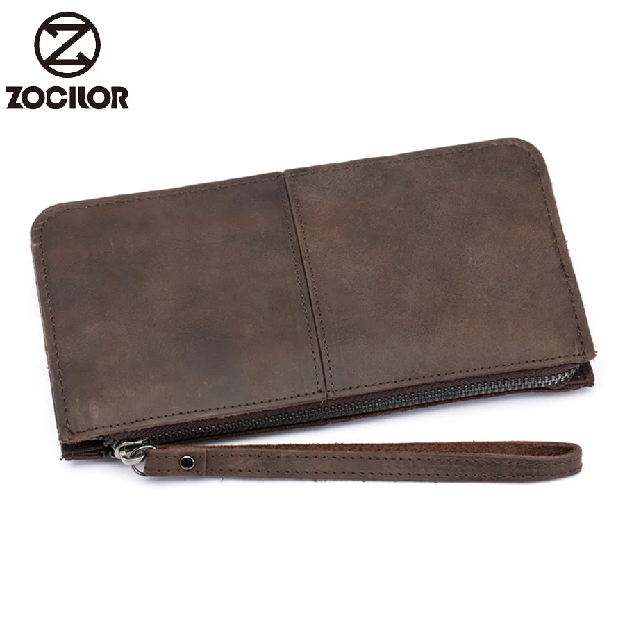 

100% genuine leather Retro Crazy Horse soft Leather Men and Women Long Wallet First Layer Clutch Bag Business Wallet Handbag