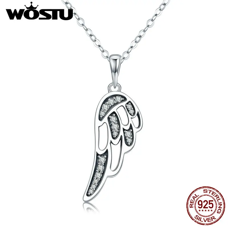 

WOSTU Real 925 Sterling Silver Fairy Wings Feather Pendant Necklace For Women Girlfriend Silver Jewelry Luxury Wife Gift CQN225