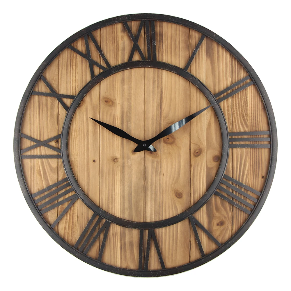 60cm Large Wall Clock Vintage Design Watch Wrought Metal Wooden