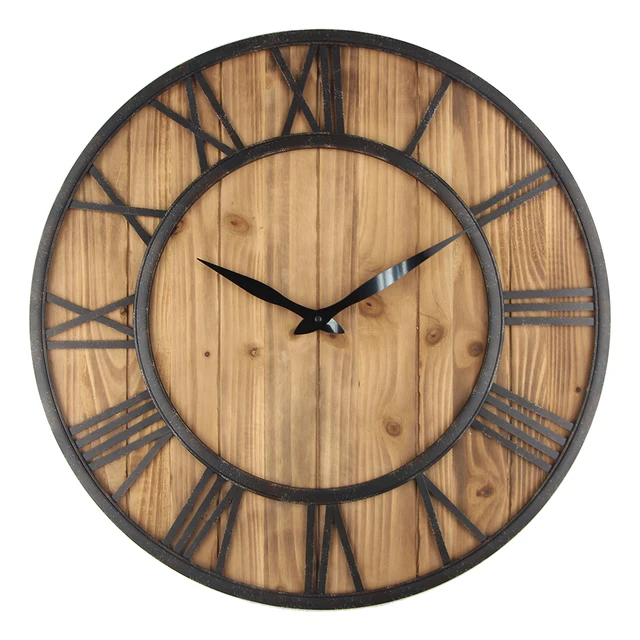 60cm Large Wall Clock Vintage Design Watch Wrought Metal Wooden 60cm Large Wall Clock Vintage Design Watch Wrought Metal Wooden Iron Retro Saat Clic