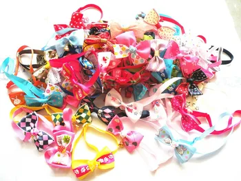 

50PC/Lot Handmade Dog Ties Pet Dog Neckties Ribbon Dog Bow Ties Pet Grooming Supplies Mix Styles