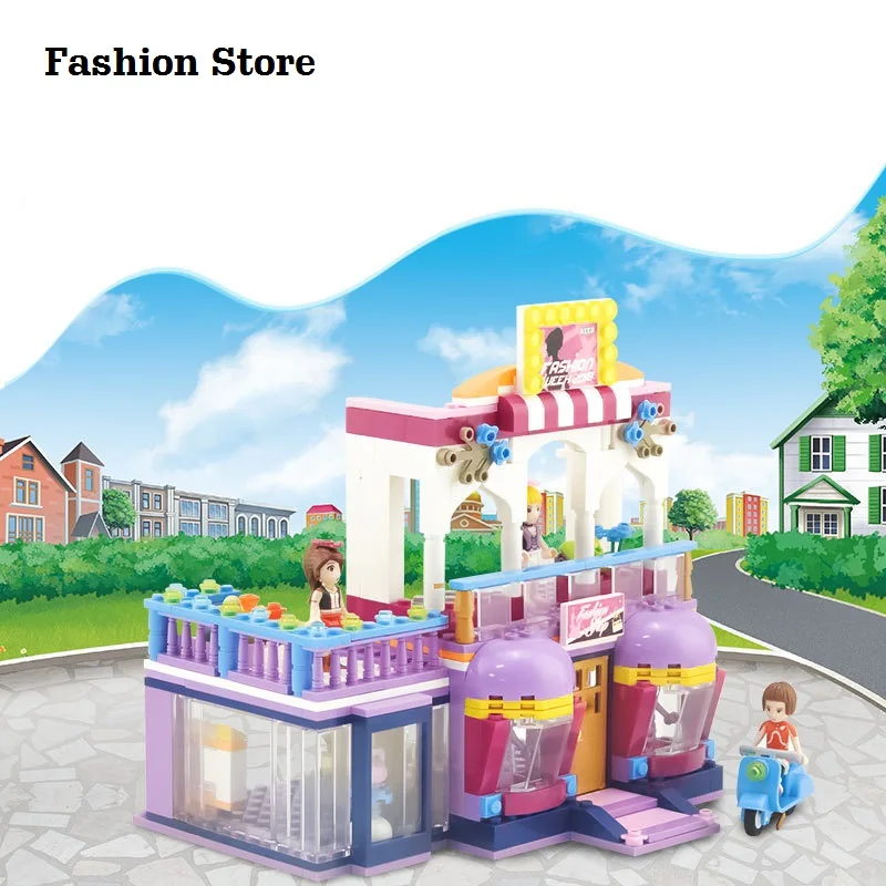 

DIY Girls Toys Children's Fashion Store Pool Villa Building Blocks