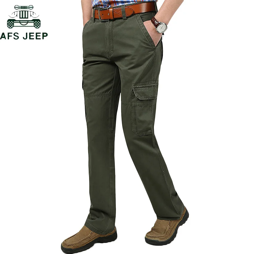 AFS JEEP Brand Men Autumn Winter Casual Cargo Pants Cotton Straight