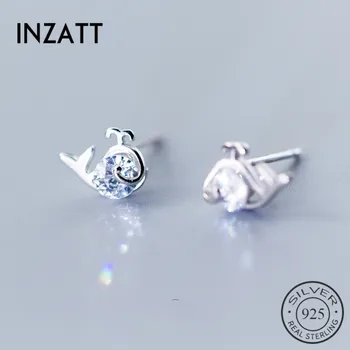 

INZATT Hot Sale Real S925 Sterling Silver Zircon Tiny Whale Stud Earrings For Lovely Women Party Rose Gold Color Fine Jewelry