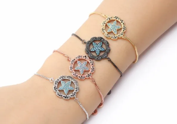 

gold silver Chain micro pave cz Zircon Cubic Zirconia bracelet rope adjusted Macrame hf543 pentagram start Bangle gift
