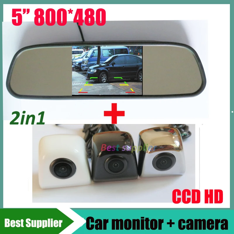 

2in1 5inch car monitor mirror TFT LCD + CCD HD Car rear view parking camera universal backup camera Waterproof night vision