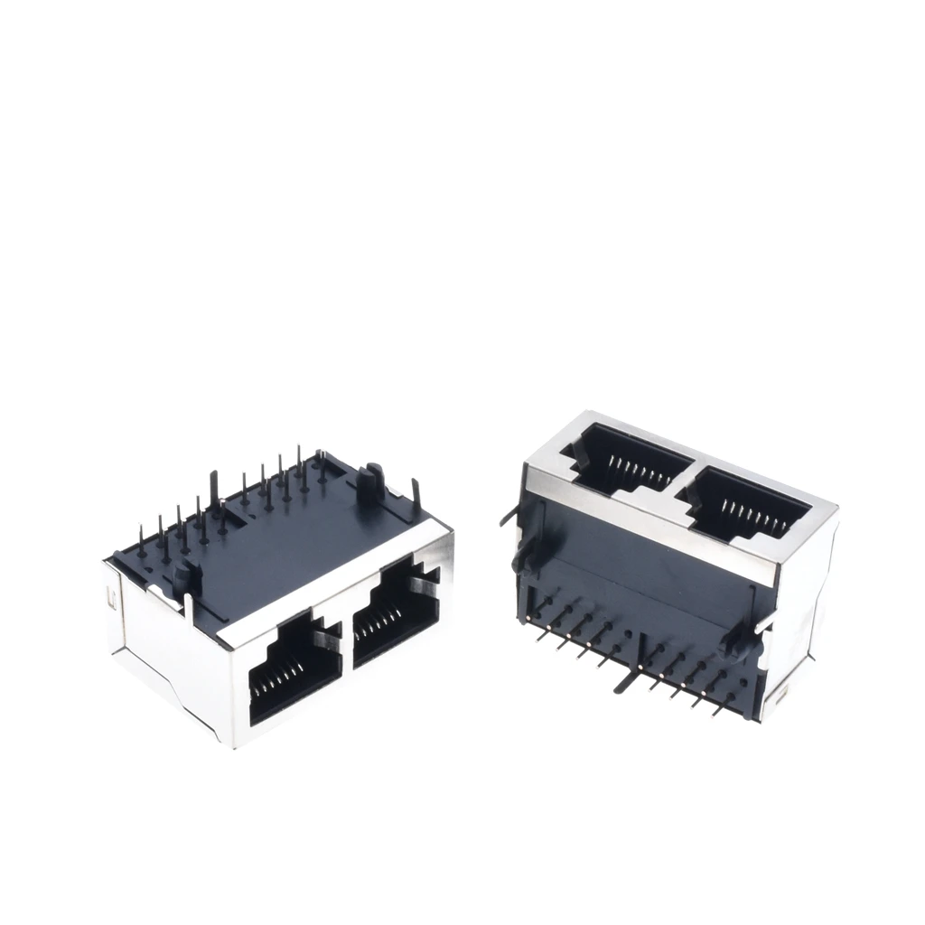 

50pcs/lot 59/1x2 Shield Type 90 Degree Front Foot Dual RJ45 LAN Modular Network Connector
