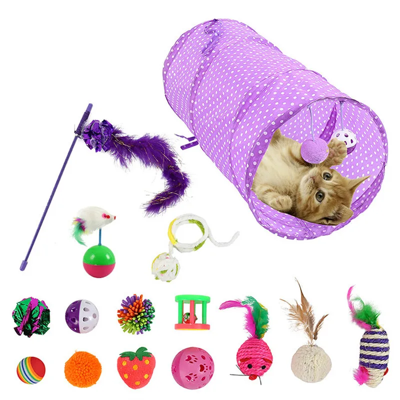 

17Pcs Cat Toy Set Fun Balls Collapsible Tunnel Feather Mice Shape Pet Kitten Cats Interactive Play Supplies Pet Supplies Product