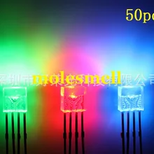 50 шт. 2x5x5 мм прямоугольные лампы три цвета rgb led, общий анод, вода прозрачная линза, 4 контакта со светодиодной подсветкой