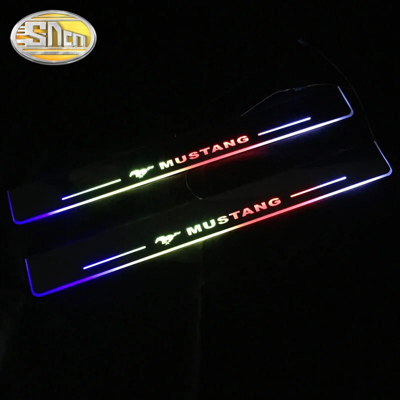 

SNCN Colorful Acrylic Moving LED Welcome Pedal Car Scuff Plate Pedal Door Sill Pathway Light For Ford Mustang 2016 2017 2018