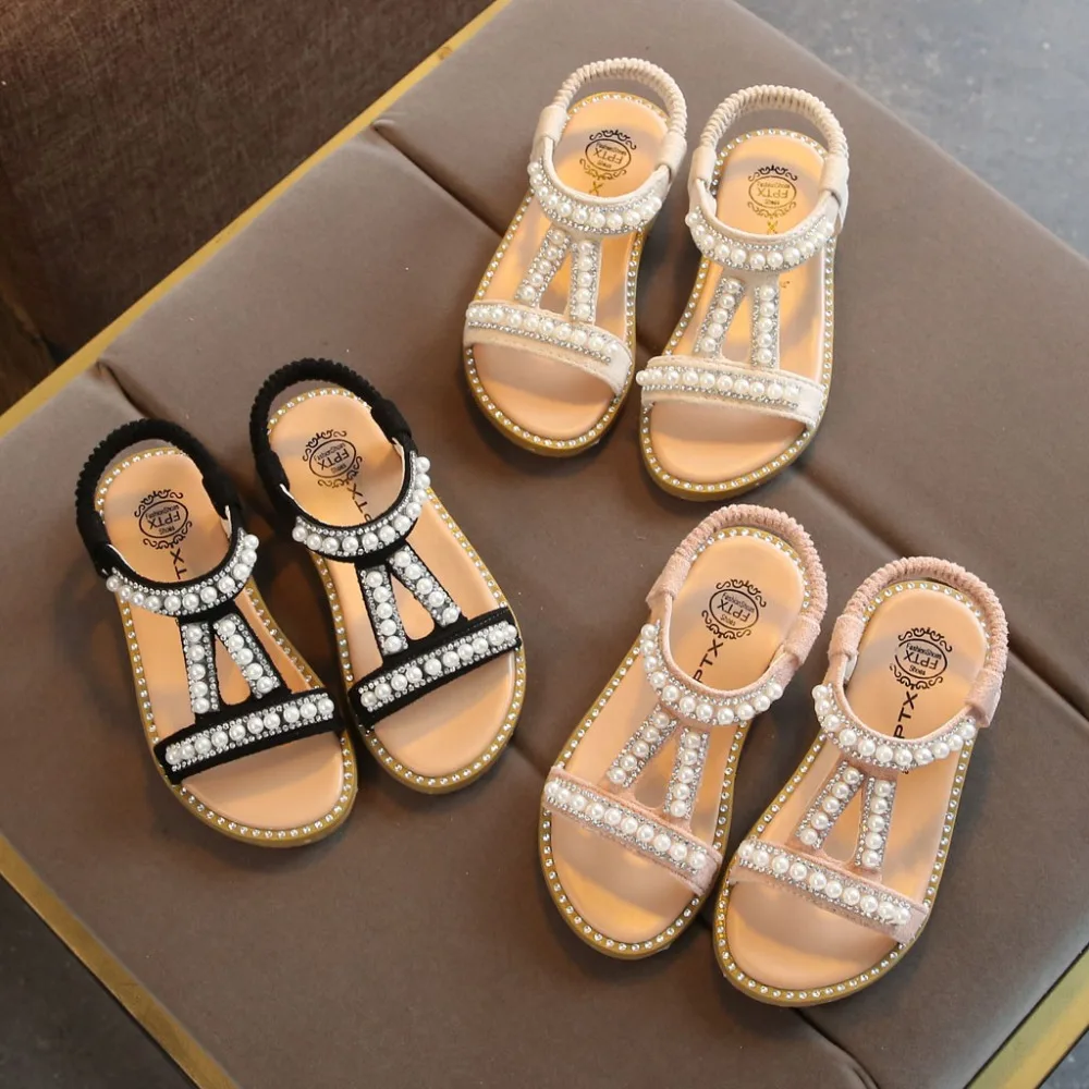 Летние новые детские сандалии для девочек на плоской подошве школьная обувь Дети Бисероплетение пляжные сандалии для принцессы Мода бант