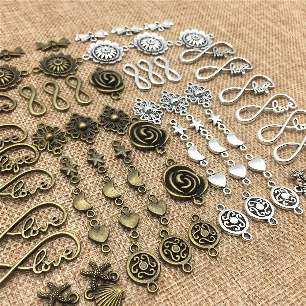 LJJAGLL Metal Alloy 20Pcs/lot Vintage Mix 12Kinds Jewelry Connectors For Diy Handmade Jewelry Bracelet Charms Making ALJQ018 Jewelry Findings