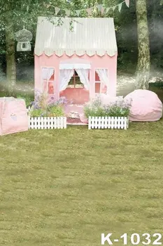 

Forest Pink Room Photography Vinyl Digital Printing White Fence Romance Outdoor Picnic Backdrops Green Grass Photo Backgrounds