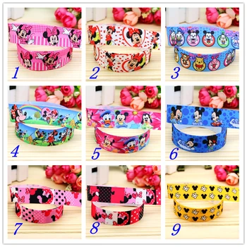 

7/8'' Free shipping mickey minnie cartoon printed grosgrain ribbon hairbow headwear party decoration diy wholesale OEM 22mm S298