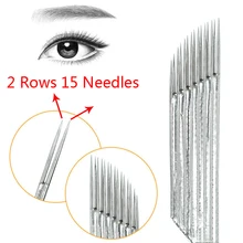 50 шт. 2 ряда 15 контактов постоянный макияж микроволокна иглы Laminas Tebori тумана бровей Иглы татуировки микроблейдинг лезвия