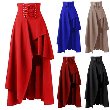 

Laamei Spring Women Gothic Steampunk Costume Vintage Clothes Ruffle Burlesque Skirt Retro Vintage High Waist Long Maxi Skirts