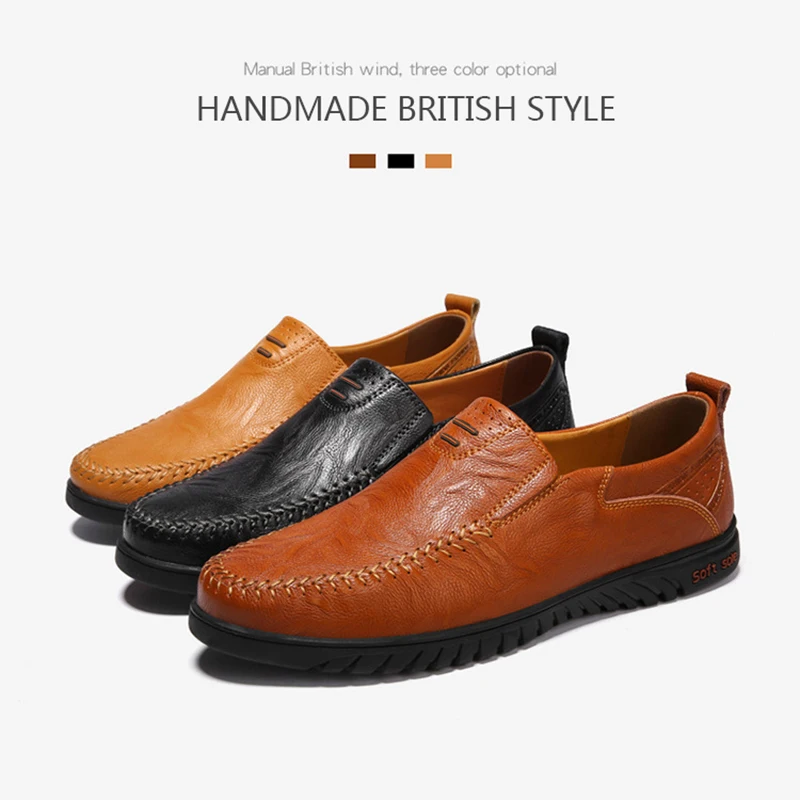 

Plus Size Casual Leather Shoes Men's Moccasin Shoes Men Flats Breathable Italian Loafers Comfortable Slip On Driving Shoes 38-47