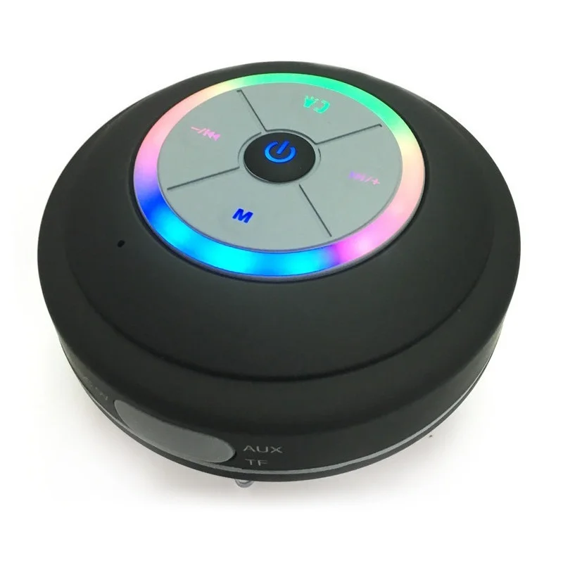 Душ Bluetooth Динамик Водонепроницаемый с всасывания чашка светодиодная FM радио для samsung iphone xiaomi автомобиля Беспроводной громкий Динамик - Цвет: black