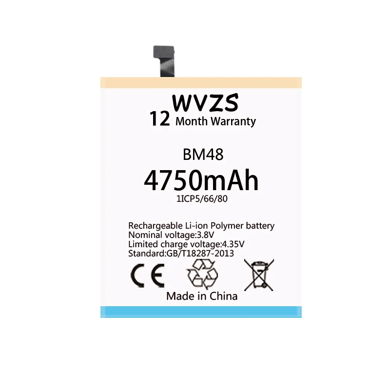Wvzs 4750 mAh литий-полимерный аккумулятор высокой емкости BM48 для Xiaom Note 2 Note2