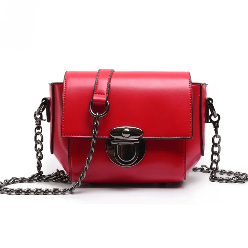 

2017 Casual Simple Solid Women Shoulder bag Chains Lock Mini Lady Messenger bag Black Brown Gray Green and Red colors