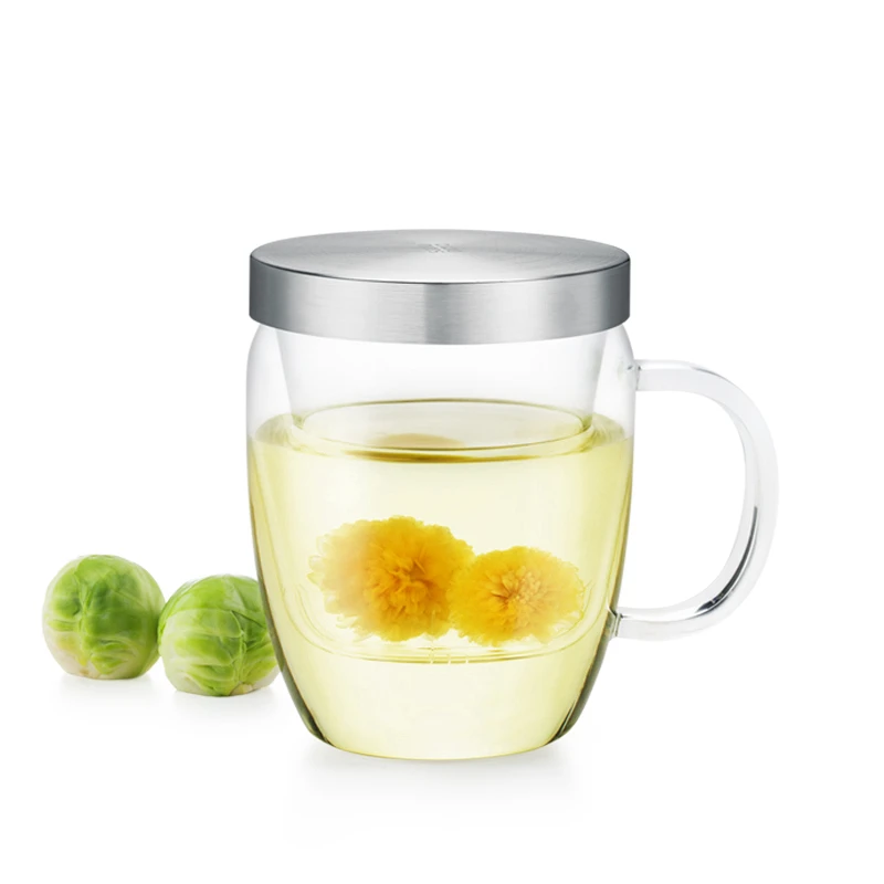 

Crystal Clear Tea Cup with Infuser & Lid for Tea & Coffee 360ml, Convenient Mini Tea Cup for Office & Home