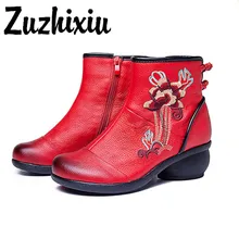 Zuzhixiu-Autumn/Winter Retro folk style zipper female boots genuine leather Pure handmade shoes with embroidery boots,2 colors Zuzhixiu-Autumn/Winter Retro folk style zipper female boots genuine leather Pure handmade shoes with embroidery boots,2 colors