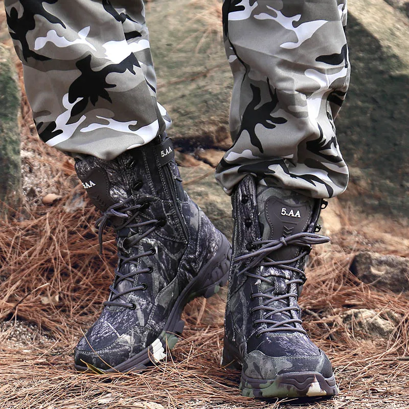 Новые кожаные камуфляжные военные ботинки для мужчин; спецназ; тактические ботинки; уличные военные ботинки для пустыни; водонепроницаемые мужские ботинки для походов и охоты