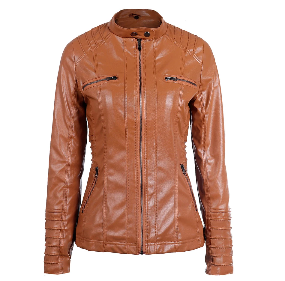 Кожаная куртка размера плюс XS-7XL, осенне-зимняя куртка с длинным рукавом на молнии, стильная тонкая куртка из искусственной кожи с отстегивающимся капюшоном для женщин