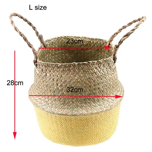 Hamdmake Flower Storage Basket pot Seagrass Rattan Laundry Basket Folding Woven Clothes Toy Sundries Home Storage Baskets - Цвет: Yellow L