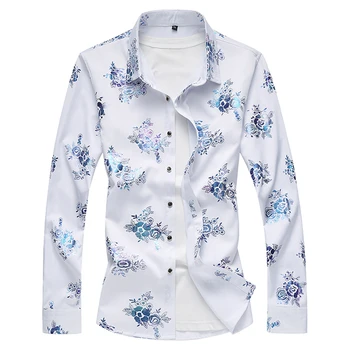 

Mens Long Sleeve Shirts Fashion Casual Flower Shirt Male Elegant Comfortable Men Shirt Large Size S-7XL