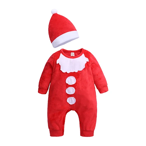 SR369, осенне-зимняя одежда Рождественская Одежда для новорожденных мальчиков и девочек, красный комбинезон+ шапочка, комплект из 2 предметов, верхняя одежда для малышей - Цвет: 001