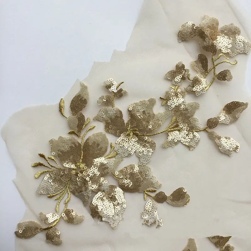 Золотая вышитая кружевная нашивка аппликационный мотив цветок для шитья сценического костюма и вечернего платья швейный материал